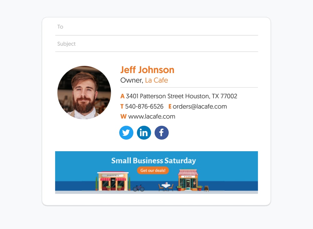 email signature example of a cafe owner