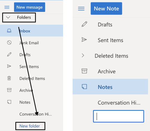 create new folder in outlook steps 2 3 - select folders tab and click new folder