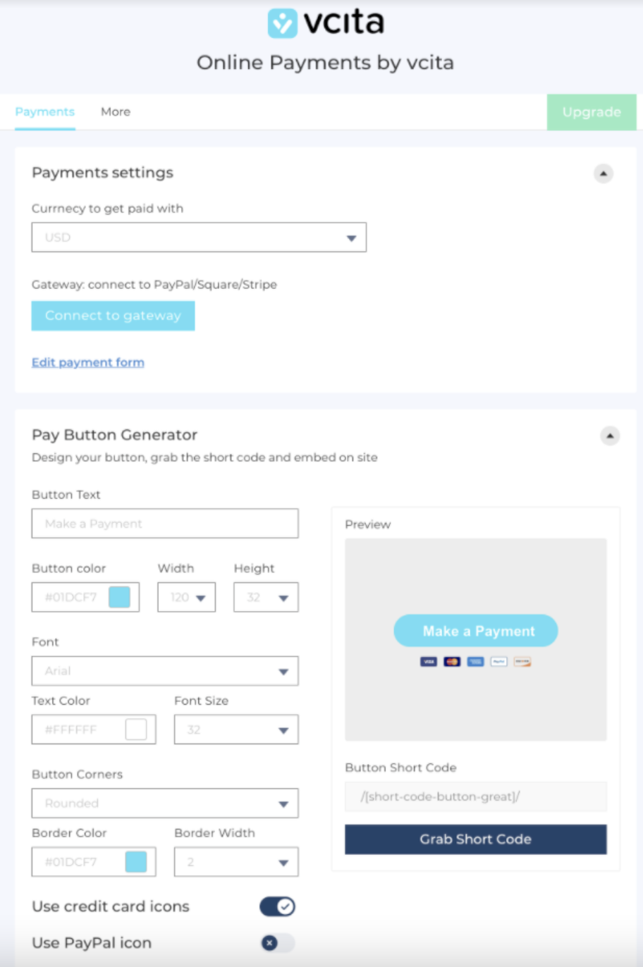 vcita payment solution plug in on wordpress set up